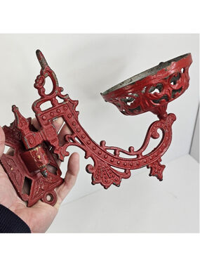 Cast Iron RED Oil Lantern Lamp Wall Mount Sconce W/ Swing Bracket - Antique